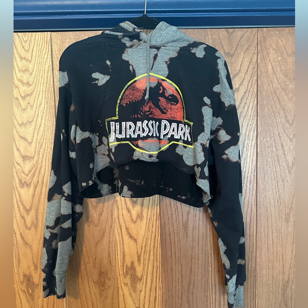 Jurassic Park Black and Gray Cropped Hoodie